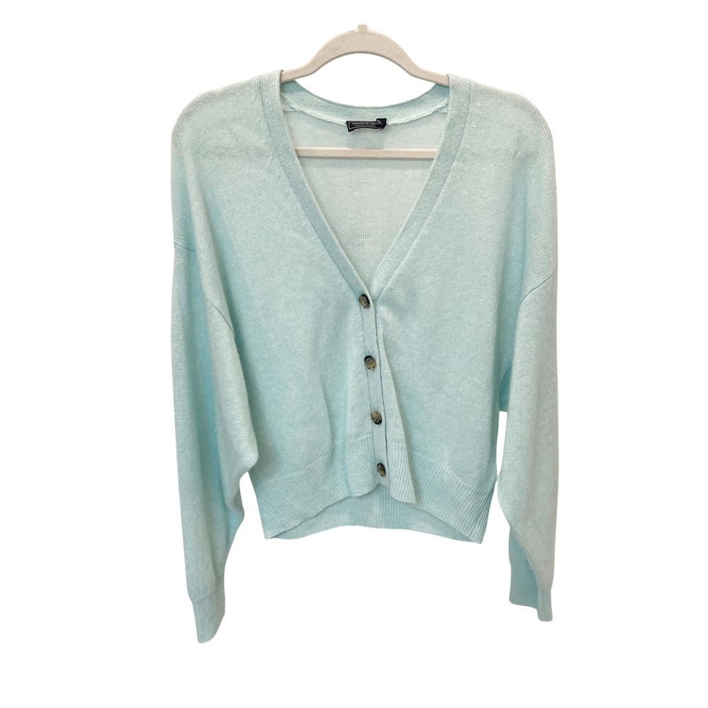 Vineyard Vines Womens Cashmere Linen Cardigan Sweater Blue V-Neck Size Medium